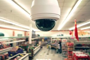 Security camera in grocery store, close-up